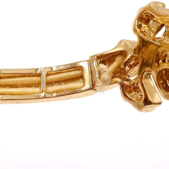 Monet Bracelet Stretchy Floral Gold-Tone Metal Rhinestones Faux Pearls Bangle 7" - Picture 9 of 13